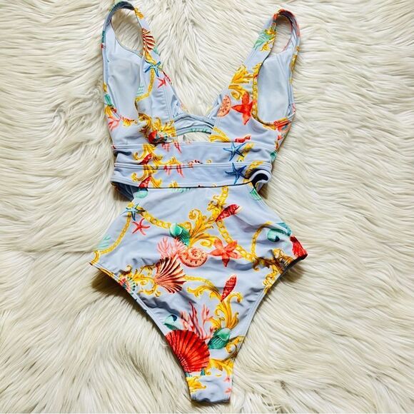 Forever 21 One Piece Cut Out Swimsuit Light Blue Size Small - Picture 3 of 3
